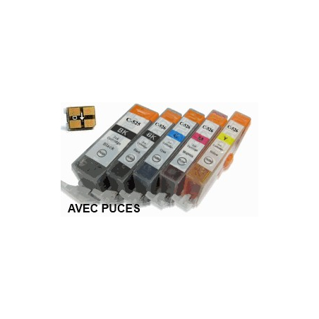 lot PGI525/CLI526 AVEC puces: 5 Cartouches compatibles pour Canon