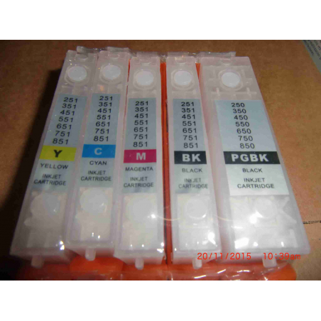 PGI550/CLI551: Kit of 5 empty rechargeable cartridges with autoreset CHIPS