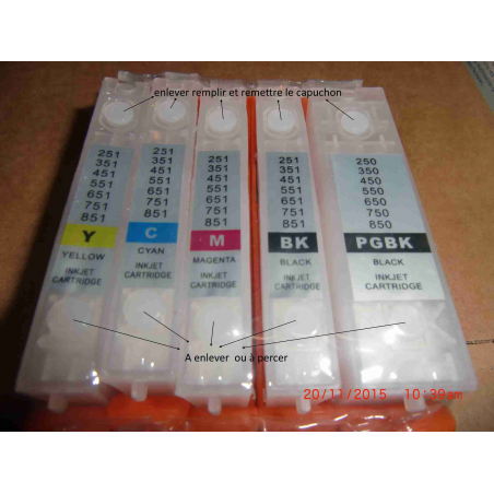 PGI550/CLI551: Kit of 5 empty rechargeable cartridges with autoreset CHIPS