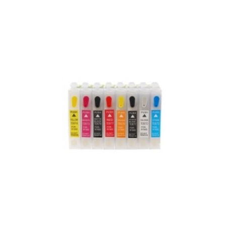 T0870 to 879 series: 8 empty refillable ink cartridges with auto-reset chip