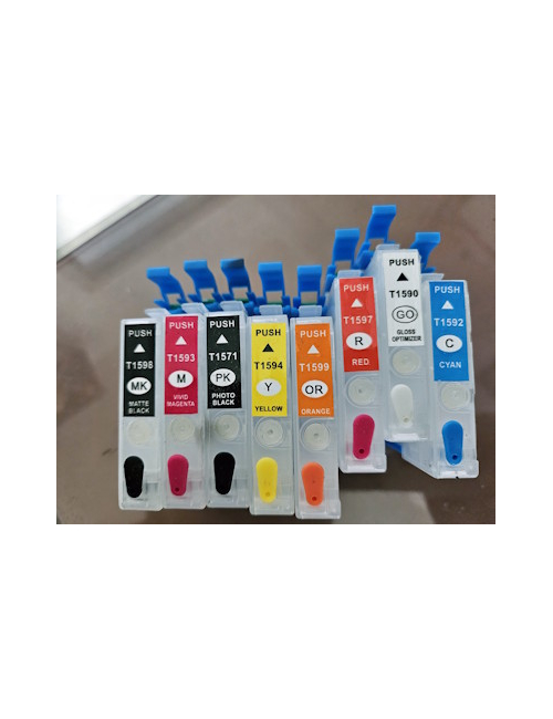 T1590-1599: 8 cartouches d'encre vides rechargeables avec puce auto-reset