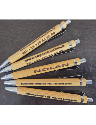 10 stylos en bois gravé